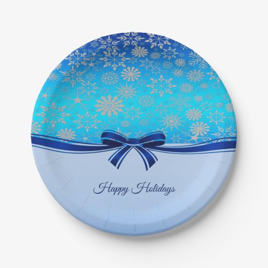 Snowflakes Blue Ribbon Holiday Paper Bord (Voorkant)