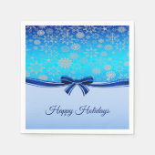 Snowflakes Blue Ribbon Holiday Paper Napkin Servet (Voorkant)