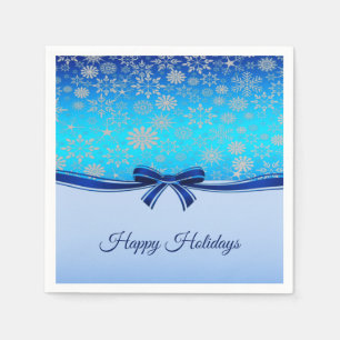 Snowflakes Blue Ribbon Holiday Paper Napkin Servet