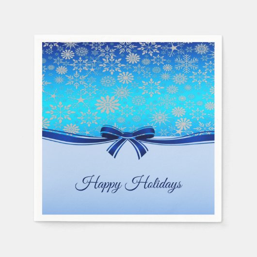 Snowflakes Blue Ribbon Holiday Paper Napkin Servet (Voorkant)