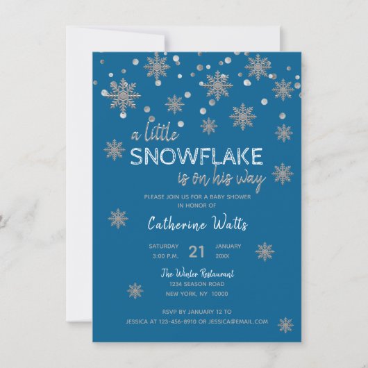Snowflakes Blue Silver Grey BABY SHOWER | BOY Kaart (Voorkant)