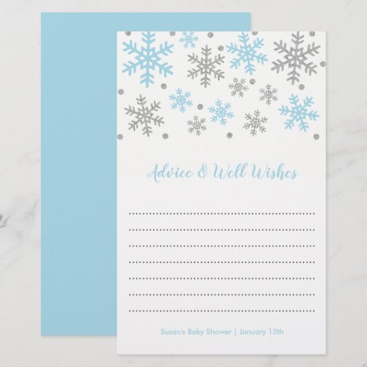Snowflakes Blue & Silver Winter Baby shower Adviez (Voorkant / Achterkant)