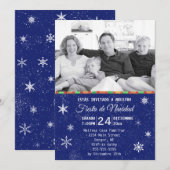 Snowflakes Blue Spain Fotokerstfeest Kaart (Voorkant / Achterkant)