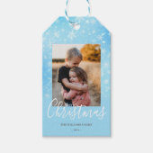 Snowflakes Blue voor prettige kerstfoto's Cadeaulabel (Voorkant)