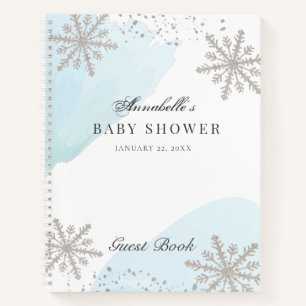 Snowflakes Blue Waterverf Baby shower Guest Book Notitieboek