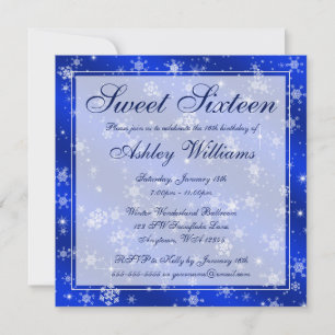  Snowflakes Blue Winter Wonderland Sweet 16 Kaart
