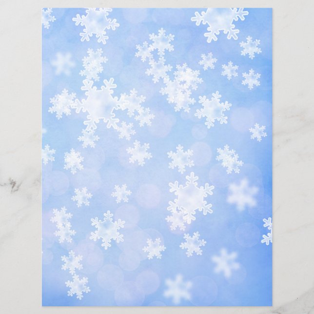 Snowflakes & Bokeh Blue Scrapbook Paper (Voorkant)
