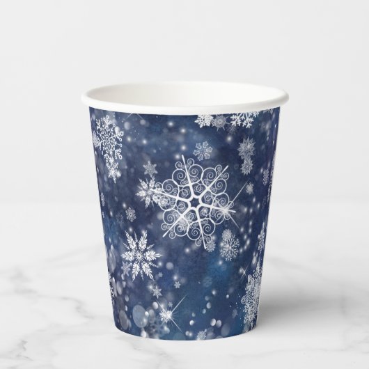 Snowflakes & Bokeh Pattern Wht/Blu ID846 Papieren Bekers (Achterkant)