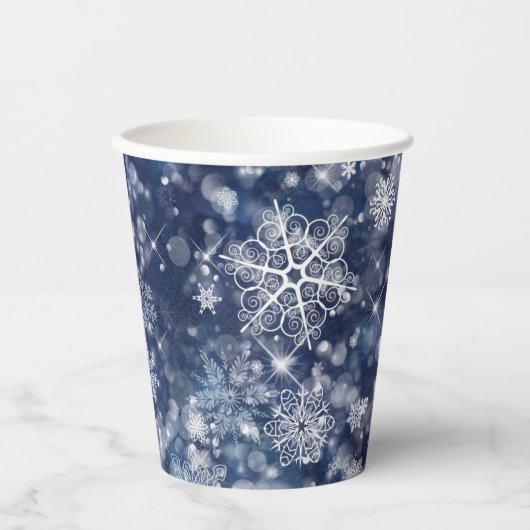 Snowflakes & Bokeh Pattern Wht/Blu ID846 Papieren Bekers (Voorkant)