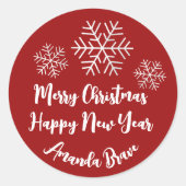 Snowflakes Bourgogne Ronde Sticker (Voorkant)