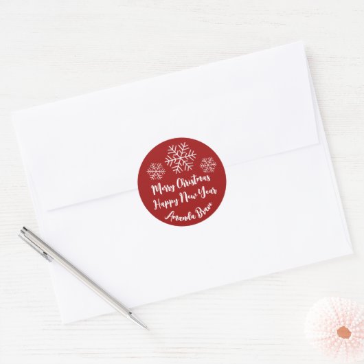 Snowflakes Bourgogne Ronde Sticker (Envelop)