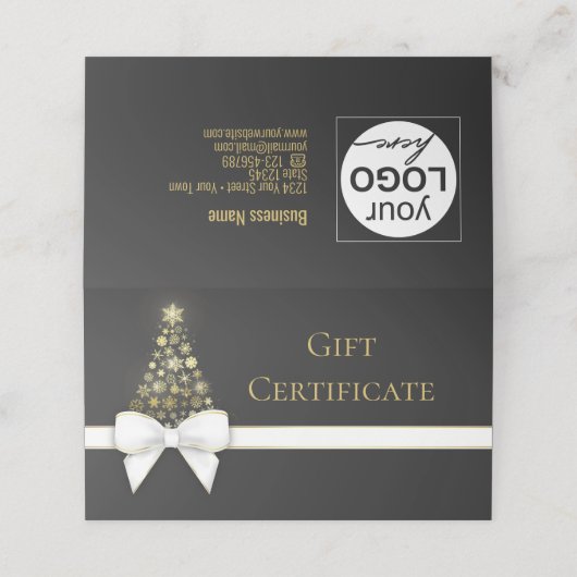 Snowflakes Bow Black Grey kerstboomkaartje Plaatskaartje (Buitenkant ongevouwen)