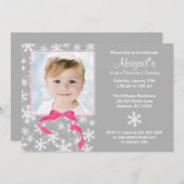 Snowflakes Bow Winter Onederland Fotodag Kaart (Voorkant / Achterkant)