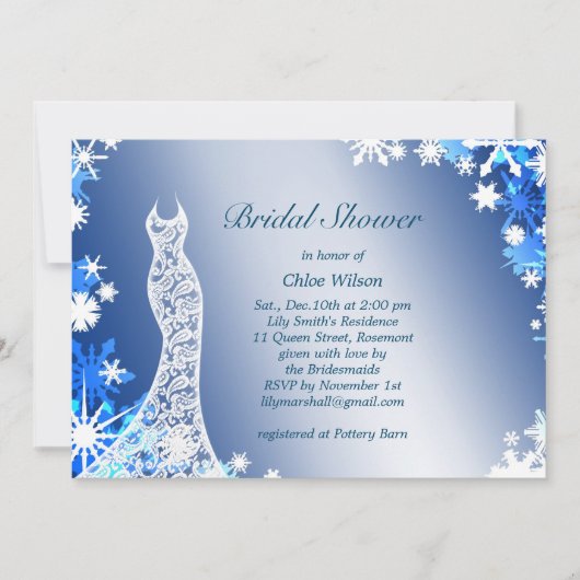 Snowflakes Bridal Shower Invitation 3 Kaart (Voorkant)