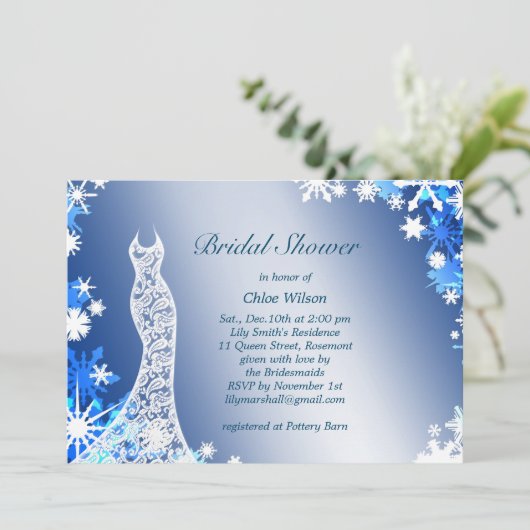 Snowflakes Bridal Shower Invitation 3 Kaart (Staand voorkant)