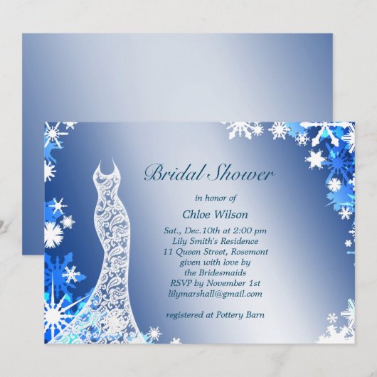Snowflakes Bridal Shower Invitation 3 Kaart (Voorkant / Achterkant)