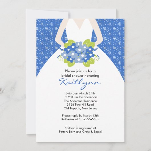 Snowflakes Bride Winter Bridal Shower Invitation Kaart (Voorkant)