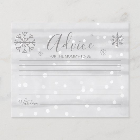 Snowflakes Budget Grey Baby shower Advice Cards (Voorkant)