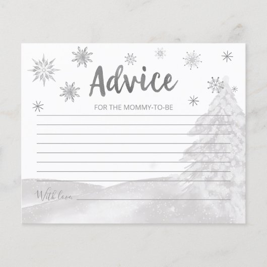 Snowflakes Budget Grey Baby shower Advice Cards (Voorkant)