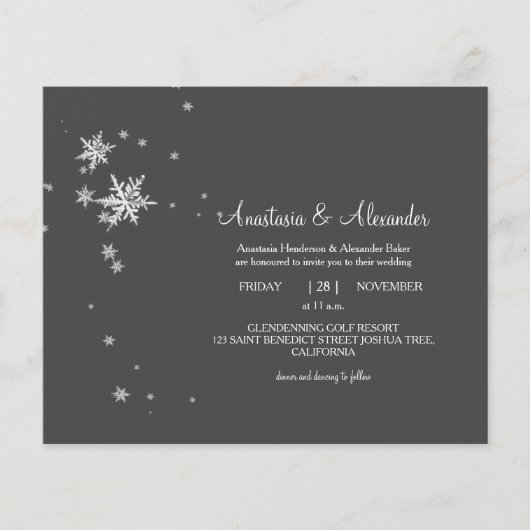 Snowflakes Budget Uitnodiging tot trouwceremonie. Flyer (Voorkant)