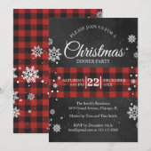 Snowflakes & Buffalo Plaid Kerstfeest Uitnodigen Kaart (Voorkant / Achterkant)