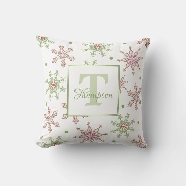 Snowflakes Calligrafie Monogram Colorful Modern Kussen (Voorkant)
