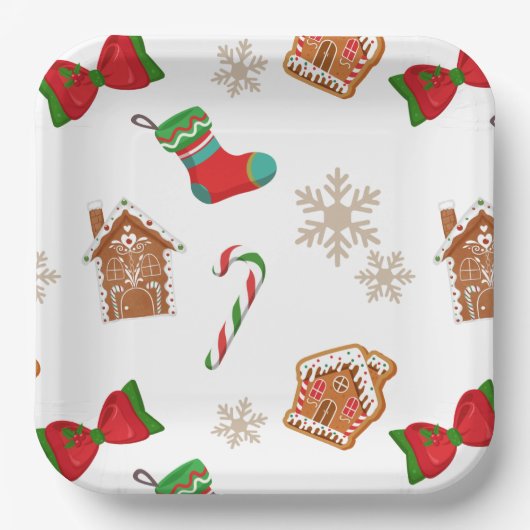 Snowflakes Candy Cane-kerstpatroon Papieren Bordje (Voorkant)