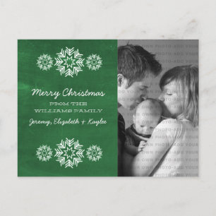 Snowflakes Chalkboard Foto Briefkaart, groen Feestdagenkaart