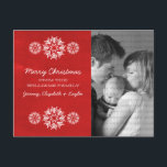 Snowflakes Chalkboard Foto Briefkaart, rood Feestdagenkaart<br><div class="desc">Moderne en trendy Snowflakes Chalkboard Foto-Briefkaart met een donkerrood krijt uiterlijk op de achtergrond en elegante sneeuwvlokken in wit. Dit chemische briefkaart is perfect voor het sturen van vakantiebezoeken. Pas uw eigen familiefoto en de persoonlijke groet van uw keus aan. Klik op "Aanpassen" om meer aanpassingsopties te vinden.</div>