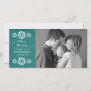 Snowflakes Chalkboard Holiday Photo Card, Blauwgro Feestdagenkaart