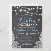 Snowflakes Chalkboard Lace Baby First Birthday Kaart (Voorkant)