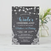 Snowflakes Chalkboard Lace Baby First Birthday Kaart (Staand voorkant)