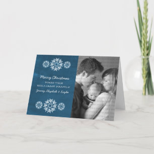 Snowflakes Chalkboard Photo Wenskaart Blue Feestdagen Kaart
