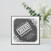 Snowflakes Cheers Chalkboard Holiday Party Uitnodi Kaart (Staand voorkant)