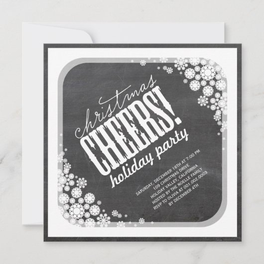 Snowflakes Cheers Chalkboard Holiday Party Uitnodi Kaart (Voorkant)