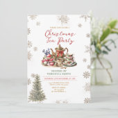 Snowflakes Christmas Tea Party Floral Holiday Kaart (Staand voorkant)