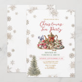 Snowflakes Christmas Tea Party Floral Holiday Kaart (Voorkant / Achterkant)
