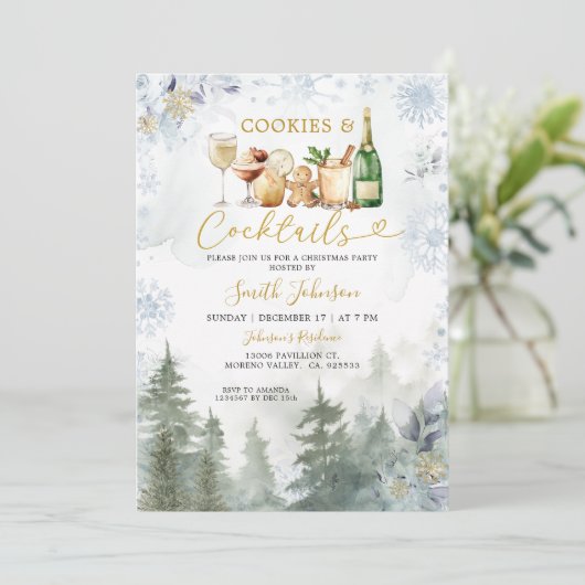Snowflakes Cookie Cocktail Christmas Holiday Party Kaart (Staand voorkant)