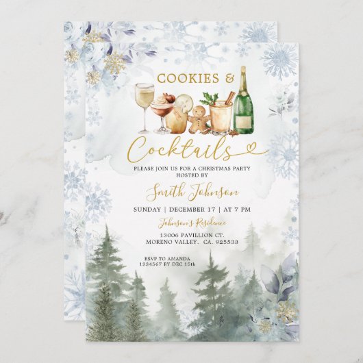Snowflakes Cookie Cocktail Christmas Holiday Party Kaart (Voorkant / Achterkant)