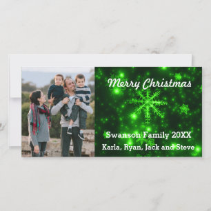 Snowflakes Deep Green Background Photo Card Feestdagenkaart