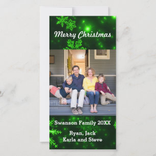 Snowflakes Deep Green Background Vt Photo Card Feestdagenkaart