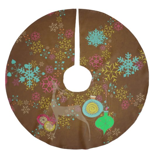 Snowflakes Deer Ornaments Holiday Tree Skirt Kerstboom Rok (Voorkant)