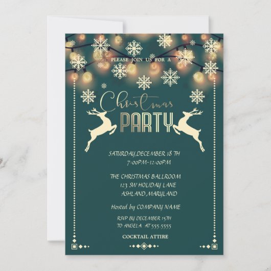 Snowflakes, Deers, Lichtst Company Kerstparty Kaart (Voorkant)