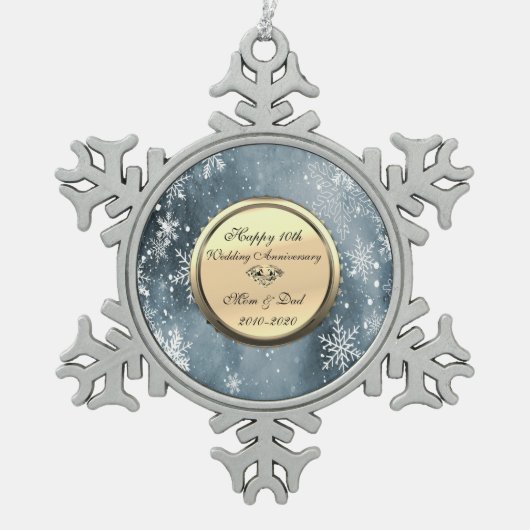Snowflakes Diamond 10th Wedding Jubileum Tin Sneeuwvlok Ornament (Voorkant)