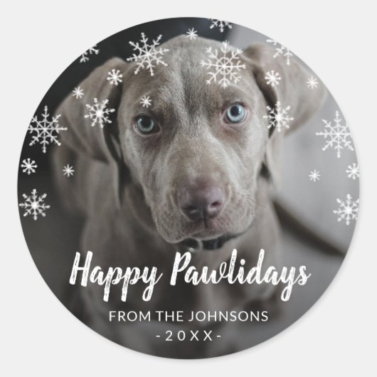 Snowflakes Dog-foto met kerstmis Ronde Sticker (Voorkant)
