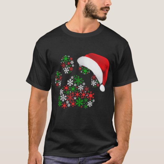 Snowflakes Dog Paw Santa Hat Hondenliefhebbers T-shirt (Voorkant)