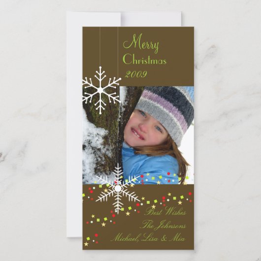 Snowflakes ~ donkere chocolade, groene kerst feestdagenkaart (Voorkant)
