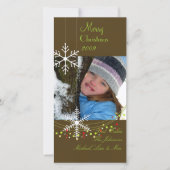 Snowflakes ~ donkere chocolade, groene kerst feestdagenkaart (Voorkant)