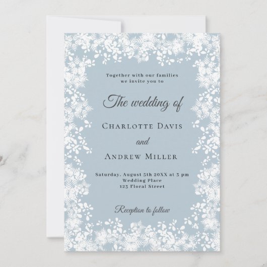 Snowflakes dusty blue winter wedding kaart (Voorkant)