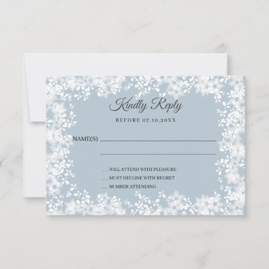Snowflakes dusty blue winter wedding RSVP (Voorkant)